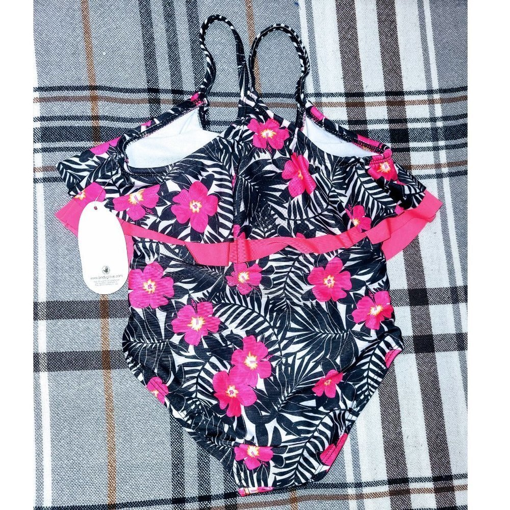 Girl Swimsuit, Body Glove Floral 1-Piece, Black / Pink - Picture 2 of 3